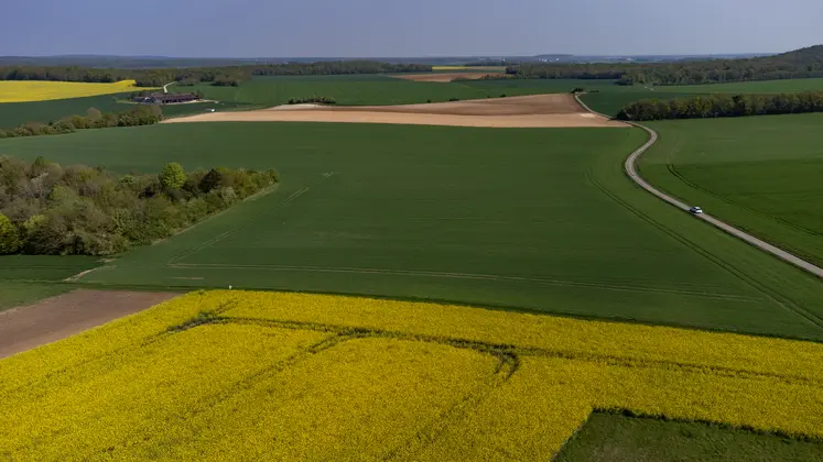 Vue de drône de parcelles agricoles en Seine-et-Marne