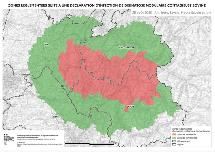 Carte de la zone réglementée pour la DNC au 25 août