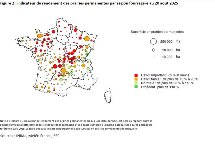 Carte de l'état des prairies au 22 août 2025