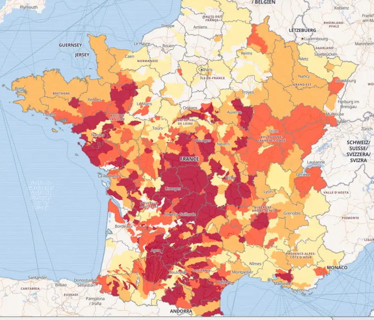 Carte de la situation des eaux superficielles au 1er septembre 2025