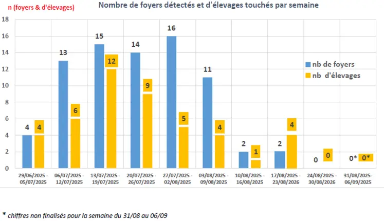 Evolution du nombre de foyers de DNC