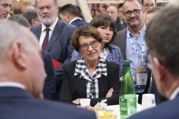 Annie Genevard, ministre démissionnaire de l’Agriculture, lors d’un débat sur le stand du Cniel le 16 septembre 2025 au Space 2025 à Rennes.