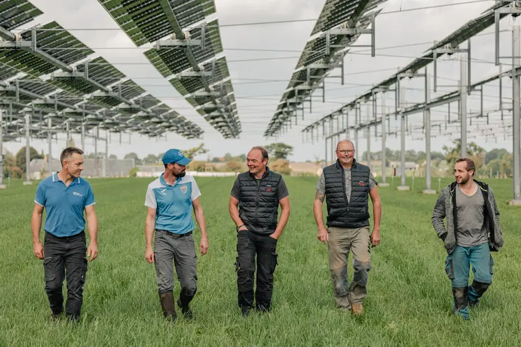 agriculteurs champ parcelle agricole panneaux solaires agrivoltaïsme