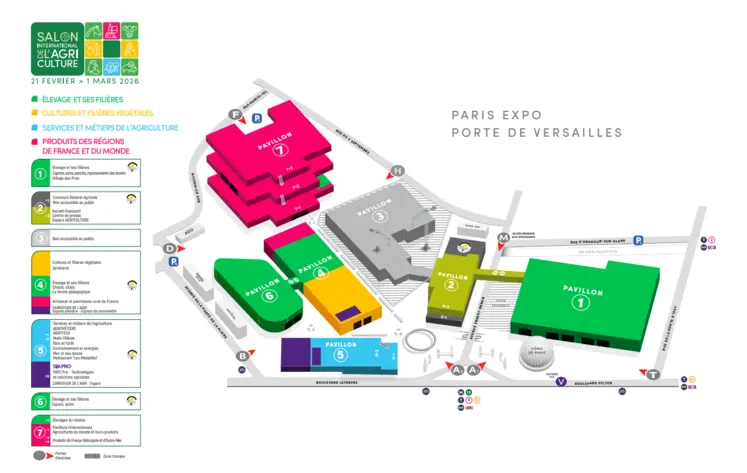 Plan du Salon international de l'agriculture 2026 à Paris Expo à la Porte de Versailles.