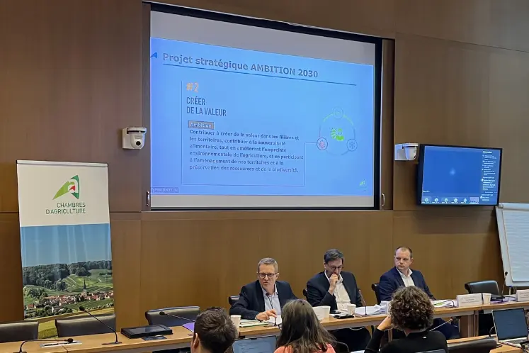 Conférence de presse le 19 mars à la Maison des Chambres d'agriculture, avec le Président Sébastien Windsor, le Vice-Président Guillaume Lefort et le Secrétaire général Olivier Lebert. 