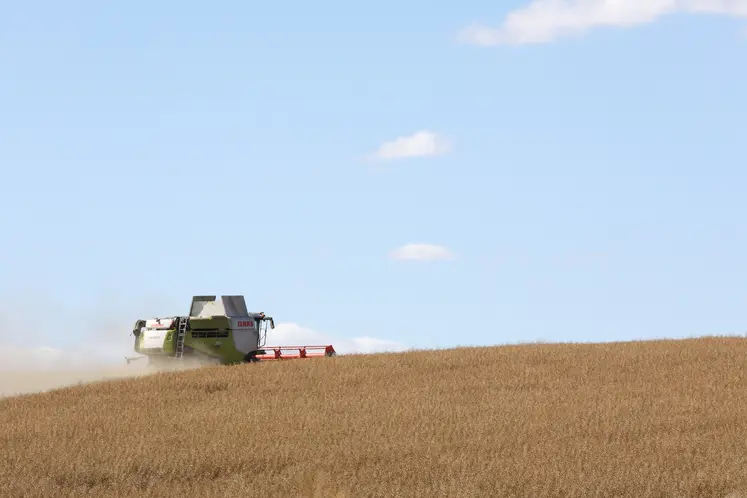 tracteur moissaonnat dans un champ de blé