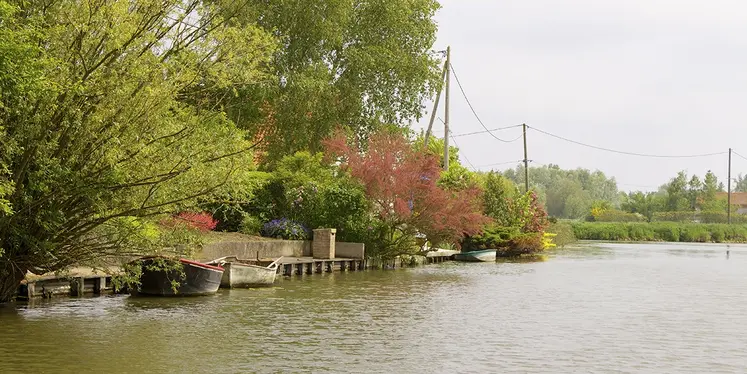 cours d'eau et bateaux ammarés à la berge 