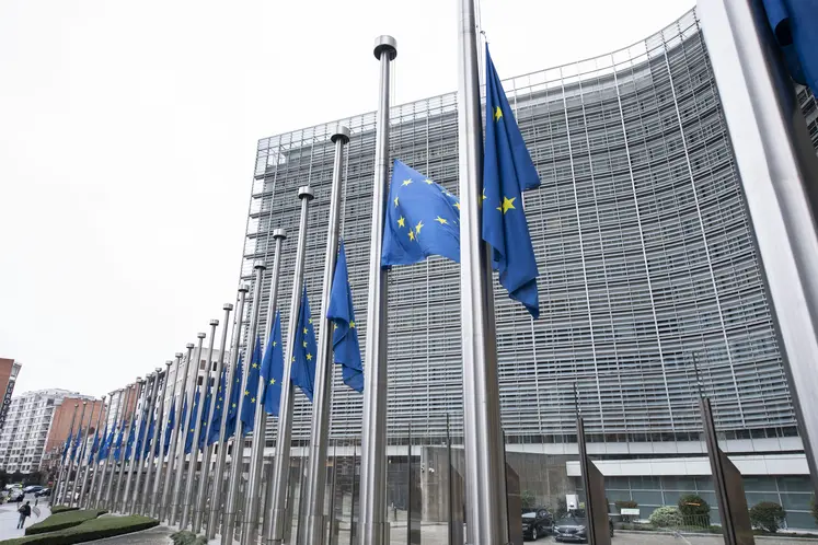Drapeaux européens devant le bâtiment de la Commission européenne à Bruxelles. 