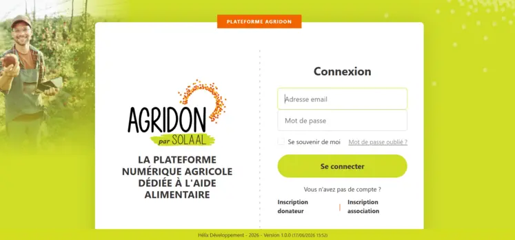 page d'accueil de la plateforme numérique Agridon