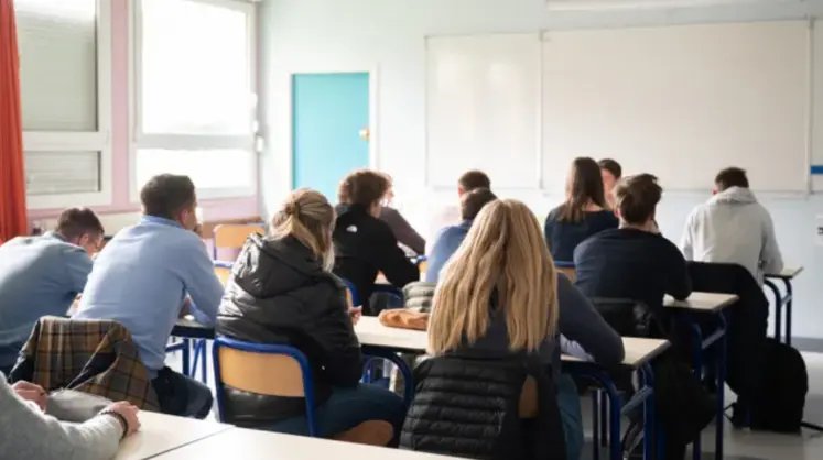 élèves assis de dos dans une salle de classe