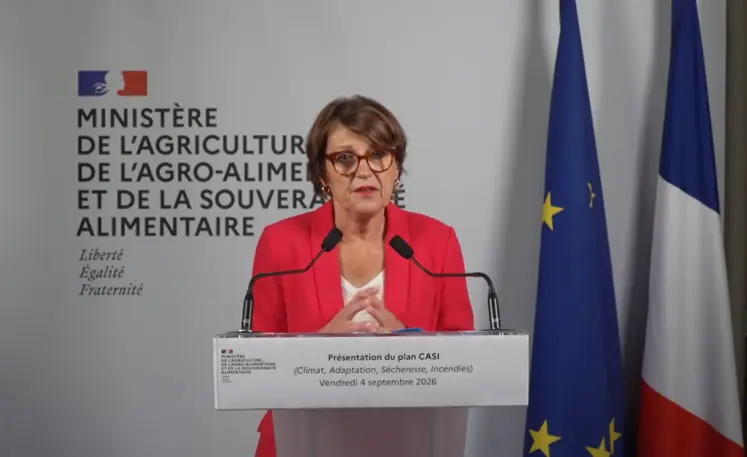 La ministre de l'Agriculture Annie Genevard lors de la présentation du plan CASI. 