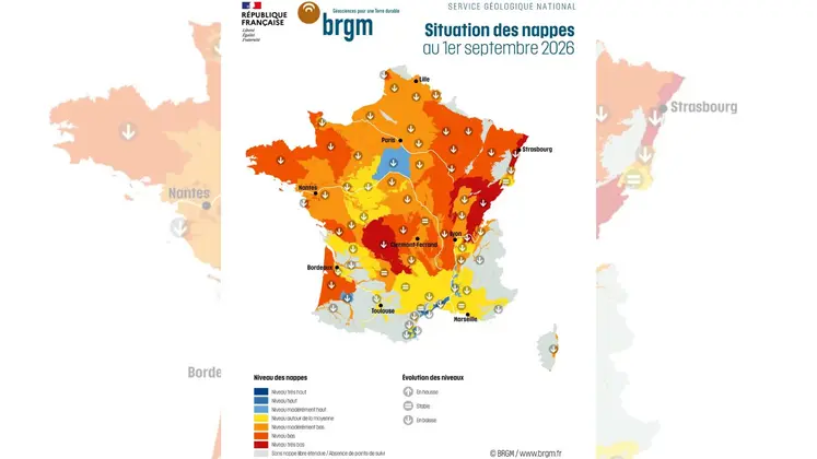 Carte de la situation des nappes au 1er septembre 2026.