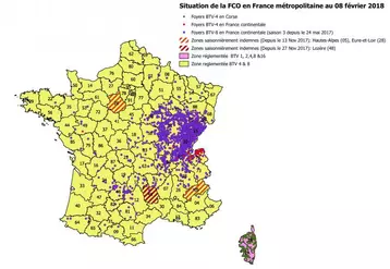 Situation de la FCO en France métropolitaine au 8 février 2018