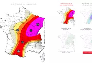 carte de la situation au 11 juillet 2023 du risque orageux en France.