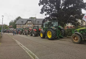 La FDSEA du Bas-Rhin et les Jeunes Agriculteurs du Bas-Rhin rassemblées devant la sous-préfecture