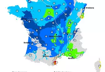 Carte de l'état des nappes phréatiques au 1er août 2024