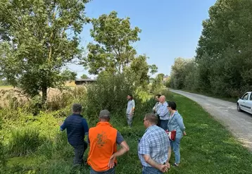 Agriculteur curant un fossé devant la presse