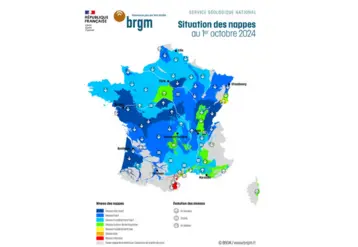 Carte de l'état des nappes phréatiques au 1er octobre 2024