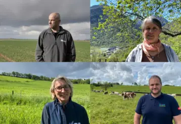 Arnaud Rousseau, président de la FNSEA, Laurence Marandola, porte-parole de la Confédération paysanne, Véronique Le Floc’h, présidente de la Coordination rurale, et Arnaud Gaillot, ex-président des Jeunes agriculteurs.