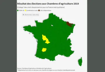 Carte des résultats des élections aux chambres d'agriculture en 2019