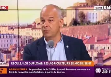 Le président de la FNSEA Arnaud Rousseau sur la radio RMC le 15 mai, annonçant le retour des mobilisations agricoles dans le cadre de la PPL Duplomb.   