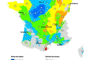 Carte de France hexagonale de la situation des nappes d'eau souterraine au 1er juin 2025. 