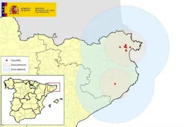 Carte des foyers de DNC détectés en Espagne au 16 octobre 2025