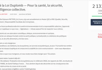 Capture d’écran de la page de l’Assemblée nationale hébergeant la pétition contre la loi Duplomb.