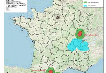 Carte des zones de vaccination et zones réglementées pour la DNC
