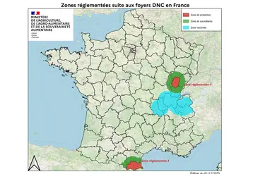 Carte des zones réglementées pour la DNC au 30 novembre 2025.