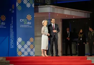Ursula von der Leyen, présidente de la Commission européenne, et Nikos Christodoulides, Président de la République de Chypre, le 7 janvier lors du changement de présidence de l’Union européenne.