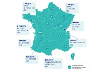 Carte des 13 projets hydrauliques débloqués sur 35 en instruction.  