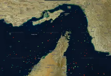 Photographie satellite du détroit d’Ormuz le 29 avril 2026, peu de navires en conséquence de la guerre au Moyen-Orient