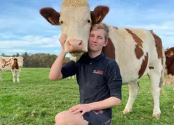 l'éleveur Tiktokeur Alexandre Morel avec une vache