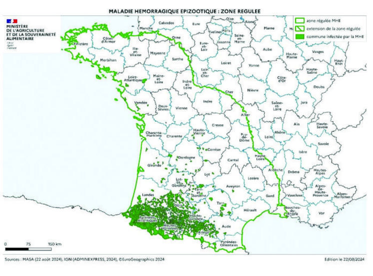 Situation de la MHE au 22 août 2024 et zone régulée.