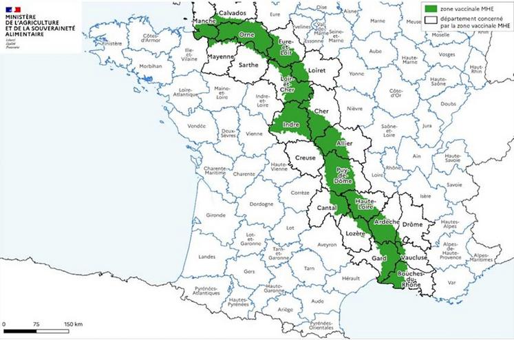 Zone vaccinale de la MHE.*
Sources : Masa (18 septembre 2024), IGN (Adminexpress, 2024). © EuroGeographics 2024. édition le 12/09/2024.