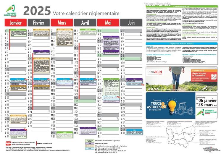 Le calendrier réglementaire 2025 est disponible auprès des conseillers dans toutes les antennes des Chambres d'agriculture de Normandie et sur le site internet de la Chambre régionale.