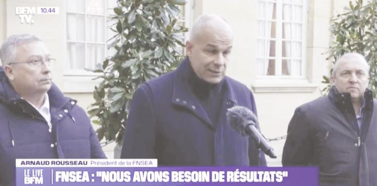 Sortie de Matignon d'Arnaud Rousseau, président de la FNSEA, le 13 janvier.