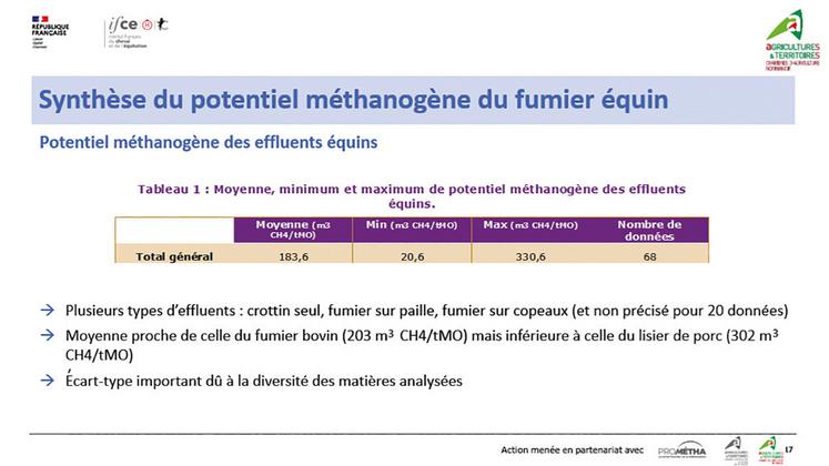 Le fumier équin possède un fort potentiel méthanogène, une ressource intéressante pour les méthaniseurs agricoles.