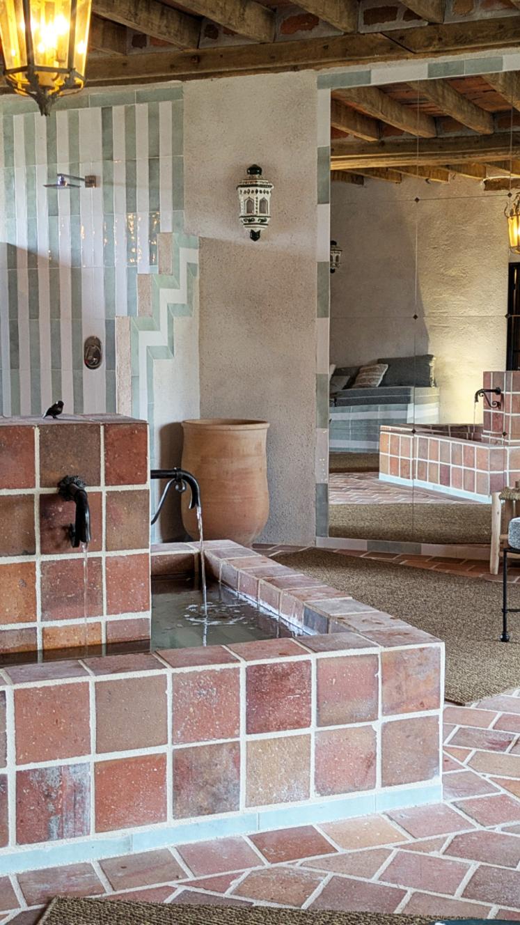La fontaine du jardin d'hiver apporte un côté méditerranéen.