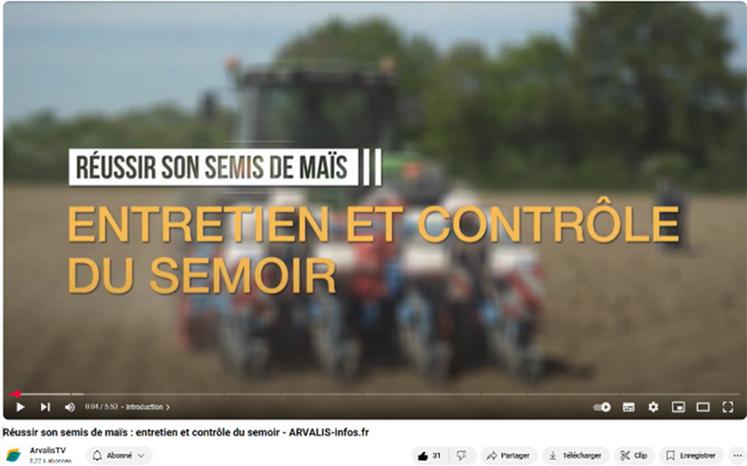Cette vidéo disponible sur YouTube rappelle les fondamentaux : "Réussir son semis de maïs : entretien et contrôle du semoir - ARVALIS-infos.fr".