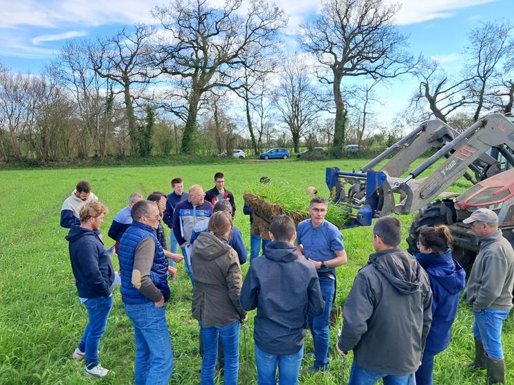 Des agriculteurs et un conseiller réalisent un diagnostic de tassement des sols grâce aux mini-profils 3D.