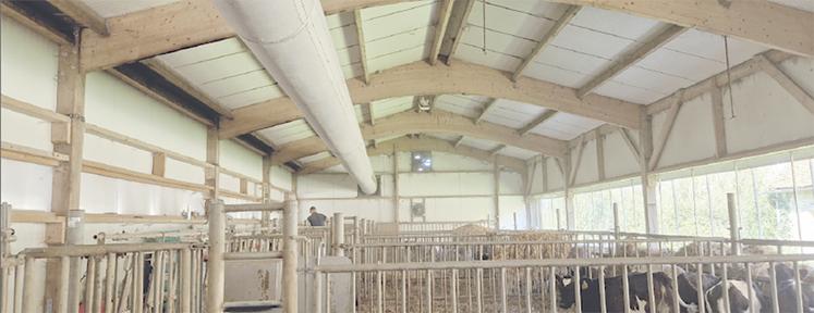 L'air frais est soufflé depuis le plafond pour chasser l'air vicié vers l'extérieur du bâtiment.