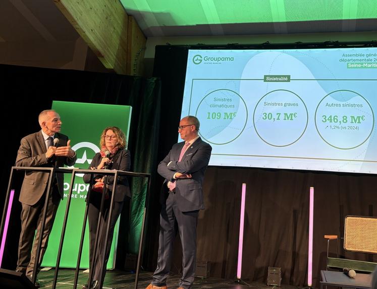 Pascal Loiseau (à gauche), Sylvie Le Dilly et Édouard Aubry. En 2025 le sinistre climatique a représenté près de 110 millions d'euros. Ce montant a triplé par rapport aux niveaux habituels. 