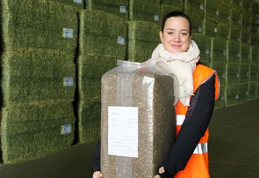 Morgane Simonnet, responsable marketing de Désialis, présente Hippomix Duo pour les chevaux, un mélange de luzerne déstructurée, de pulpe de betterave et d’huile de lin.