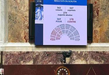Répartition des votes à l'Assemblée nationale. Le texte a été adopté à une forte majorité.