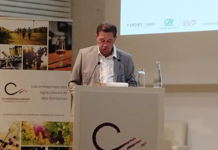 Joël Boueilh, président des Vignerons coopérateurs, intervient lors du congrès de son organisation, le 3 juillet 2025.