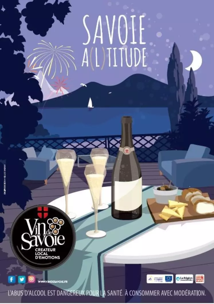 La nouvelle identité institutionnelle du CIVS, déployée cet été pour promouvoir une consommation désaisonnalisée des vins de Savoie, se décline en quatre affiches (blanc, rosé, rouge et bulles). © CIVS