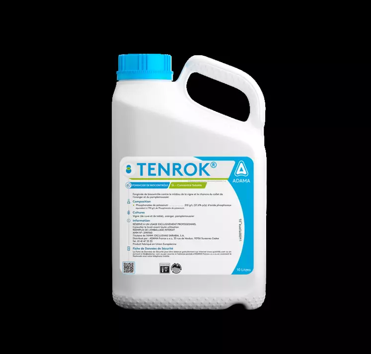 Tenrok est un phosphonate de potassium (790 g/l) autorisé contre le mildiou de la vigne.