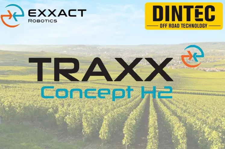 Au Vinitech Sifel, Exxact Robotics présente un concept de tracteur enjambeur fonctionnant à l'hydrogène. 